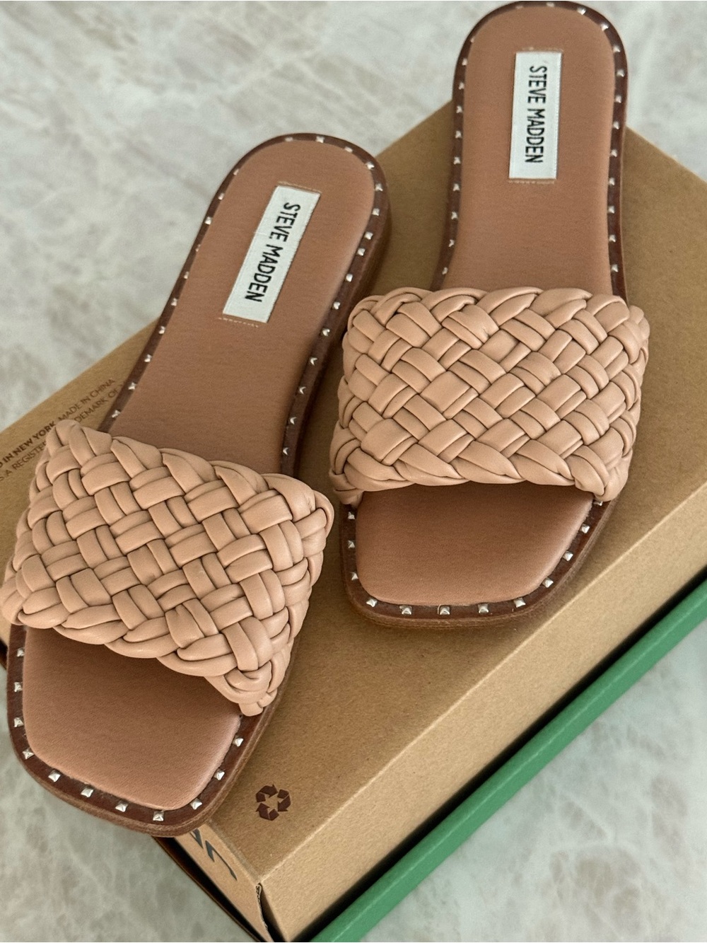 NWT Steve Madden Braided Slide Sandals in Nude Tan
